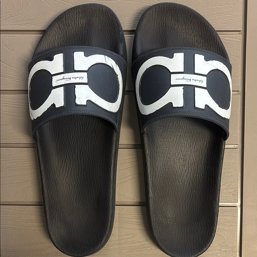 Salvatore Ferragamo Black and White Slides